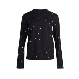 Comme Des Garcons Embroidered Polka Dot Long Sleeve Top in Black Cotton